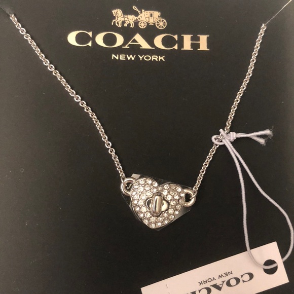 Coach Pave Turnlock Heart Necklace